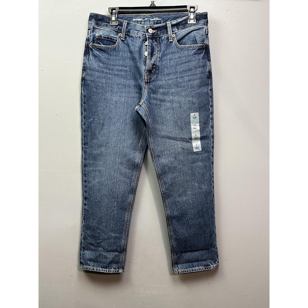 Old Navy Jeans Women 2 Blue High-Rise Slouchy Straight Crop Button Fly‎ Cotton